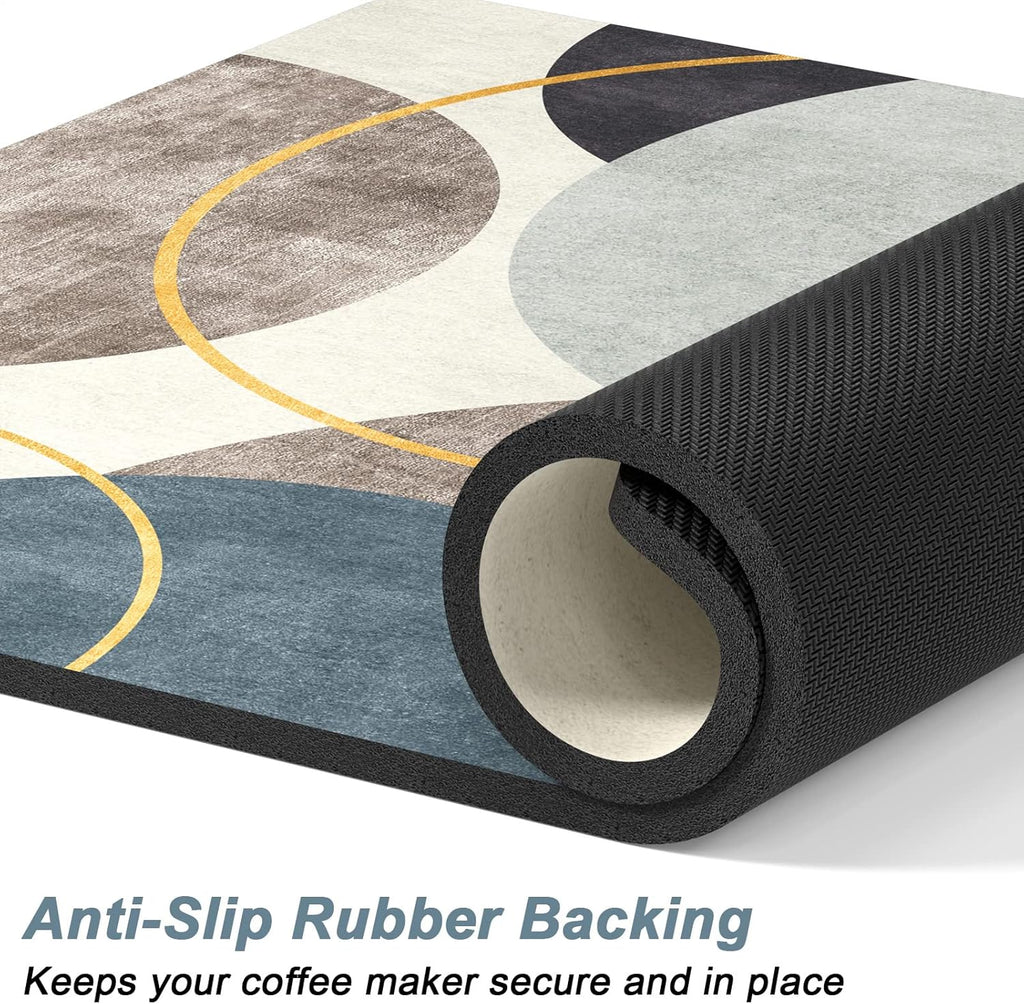 Rnivvi Coffee Mat, 16" x 24" Cute Boho Theme Coffee Bar Mats for Espresso Machine Station Accessories and Organizer, Hide Stain Rubber Backed Absorbent Dish Drying Pad for Kitchen Counter, Circle