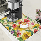 Yellow Sunflower Cornflower Coffee Mat Absorbent Dish Drying Mat for Kitchen Counter Hide Stain Rubber Backed Coffee Bar Accessories Fit Under Espresso Machine 15.7 x 23.6 Inch