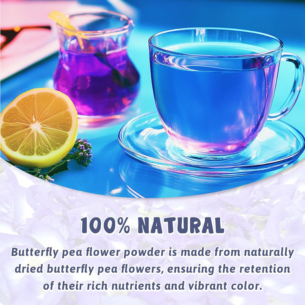 Butterfly Pea Flower Powder - 3 oz All Natural Butterfly Pea Flower Tea, Bright Blue and Purple Food Coloring Butterfly Pea Powder for Ice Cream, Popsicle, Cocktail, Smoothies, Coffee, Milk, Bakery - 85g