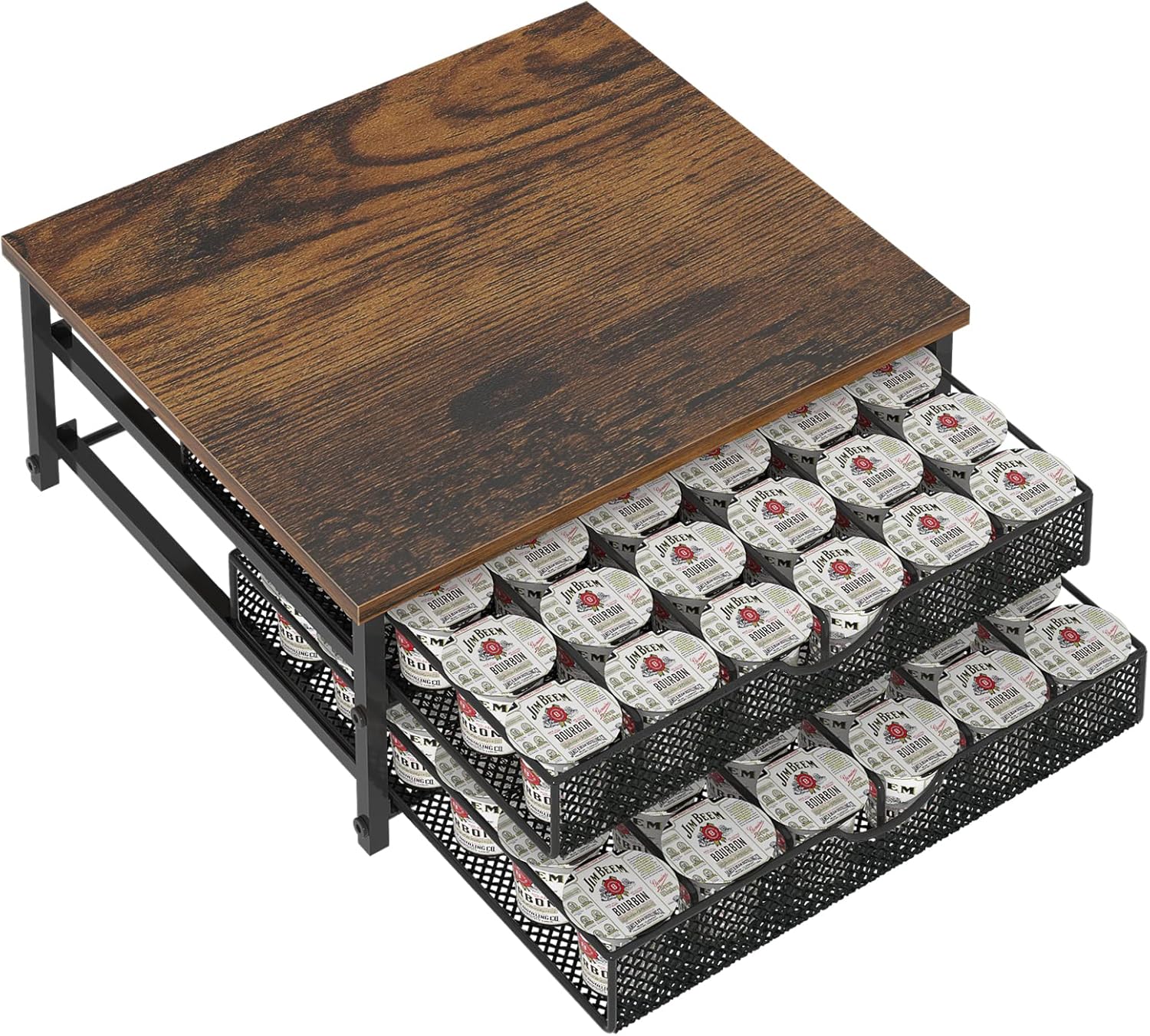 Coffee Pod Holder For Counter, Coffee Pod Drawer for K Cup Storage Drawer Holder, 72 Capacity Pods Storage Organizer Cups Capsule with Sliding Baskets for Coffee Station, Black