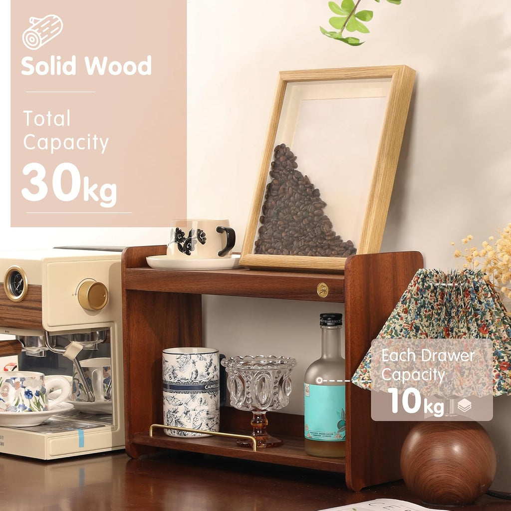 Coffee Mug Holder Wooden Cup Rack Mug Display Shelf Coffee Cup Holder for Countertop With 4 Mug Cups 2 Tier Wood Coffee Mugs Holder for Kitchen Coffee Cup Storage