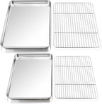 P&P CHEF 16 + 12.5 Inch Stainless Steel Baking Sheet with Rack Set (2 Pans+ 2 Racks), Cookie Sheets Baking Trays and Cooling Wire Racks, Oven & Dishwasher Safe, Pans with Flat Racks