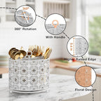 Rotating Utensil Caddy Holder - Higher Raised Cutlery Caddy Countertop - Metal Silverware Caddy Organizer with 4 Compartment for Kitchen Counter Party Office white