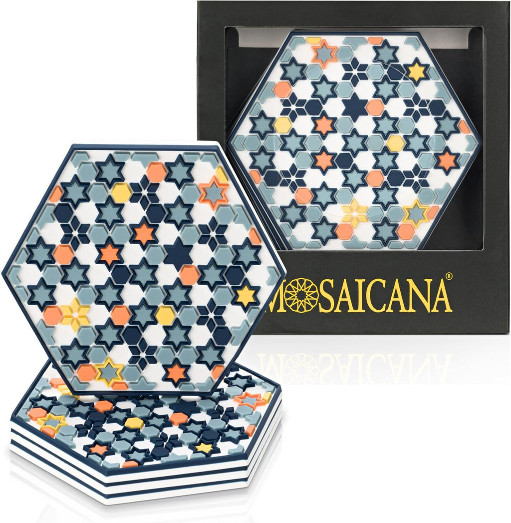 Coasters for Drinks – Set of 4 Coasters, Silicone, Protect Against Water Marks or Damage - Fit All Cups, 3.5" Inch Size Fits, Colored Coasters (Stars of Mars)