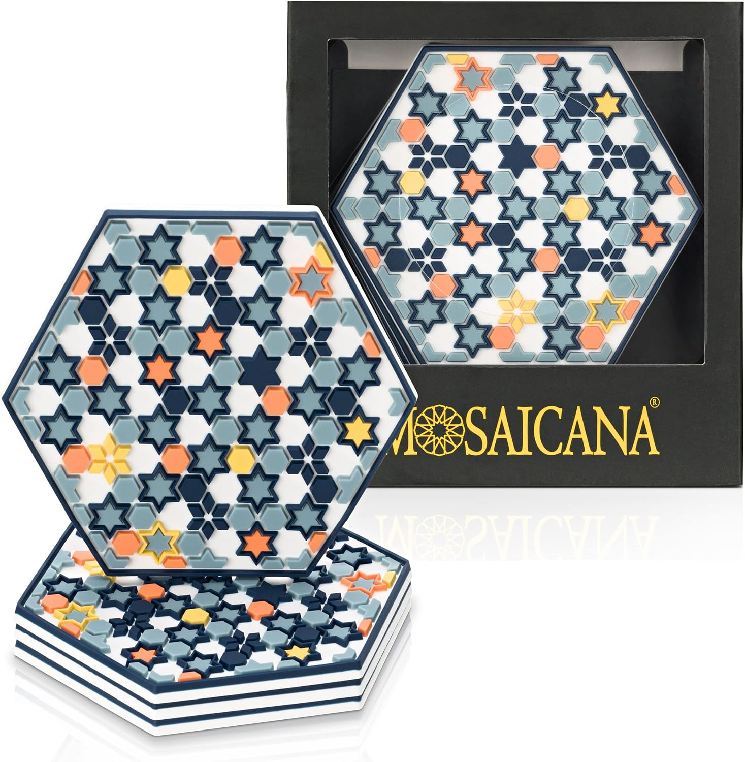 Coasters for Drinks – Set of 4 Coasters, Silicone, Protect Against Water Marks or Damage - Fit All Cups, 3.5" Inch Size Fits, Colored Coasters (Stars of Mars)