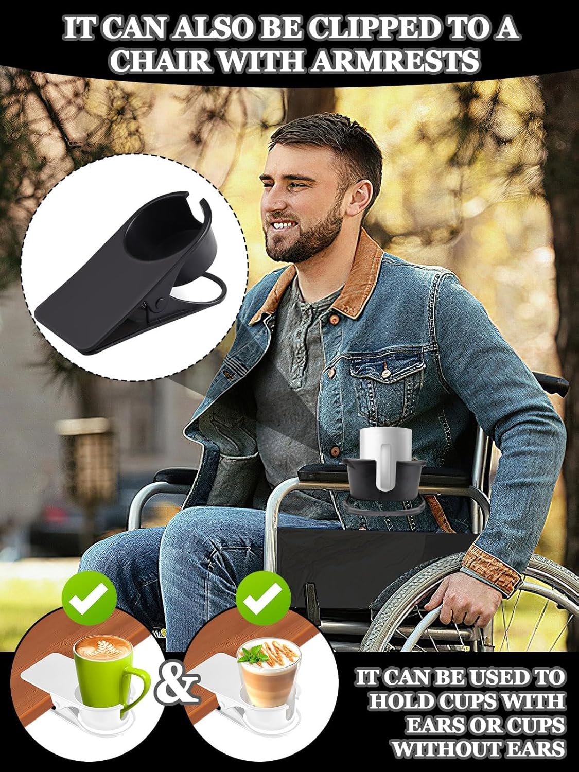 3PCS Drinking Cup Holder Clip Kalolary Chair Desk Bottle Cup Stand DIY Glass Clamp Storage Saucer Clip with Groove for Potted Plant Beverage Coffee Mug Holder Clip for Home & Office (Black White Grey)