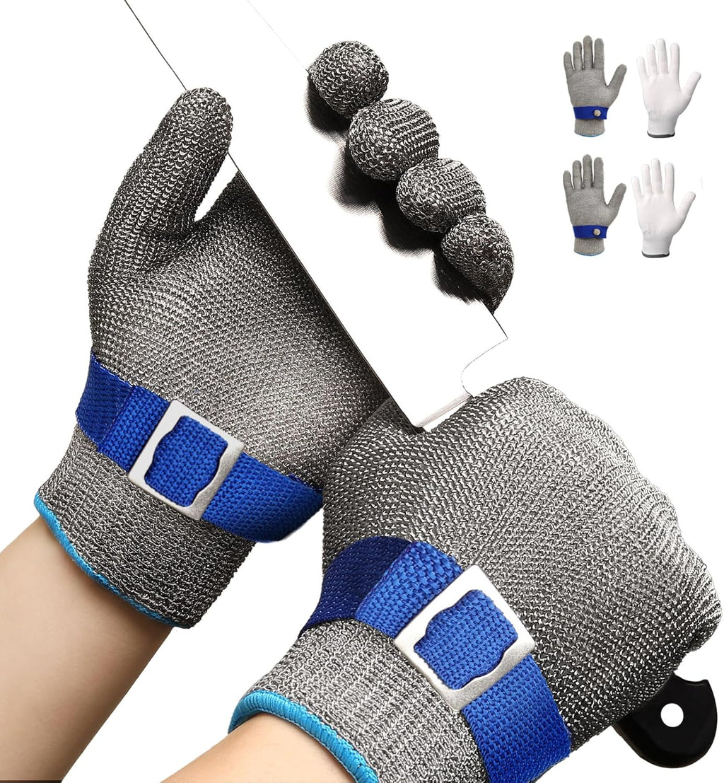 Schwer SlicePro ANSI A9 Cut Resistant Glove PR1707, Food Grade Stainless Steel Wire Metal Gloves, Cutting Gloves for Kitchen, Meat Cutting, Oyster Shucking, Fish Fillet, Non-PFAS（M, 2 PCS）