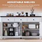 63" Sideboard Buffet Cabinet with Storage, Coffee Bar Cabinet with 3 Drawers and 4 Barn Doors, Long Wider Storage Cabinet Modern Farmhouse, White Wood, for Kitchen, Dining Room, Living Room