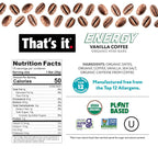That’s it. Organic Energy Coffee Mini Bars - (1 Mini Bar = 1 Cup of Coffee) Grab and Go, No Added Sugars, Non-GMO, Caffeine Power Snack, Kosher, Allergy Friendly (Vanilla Coffee - 15 Count)
