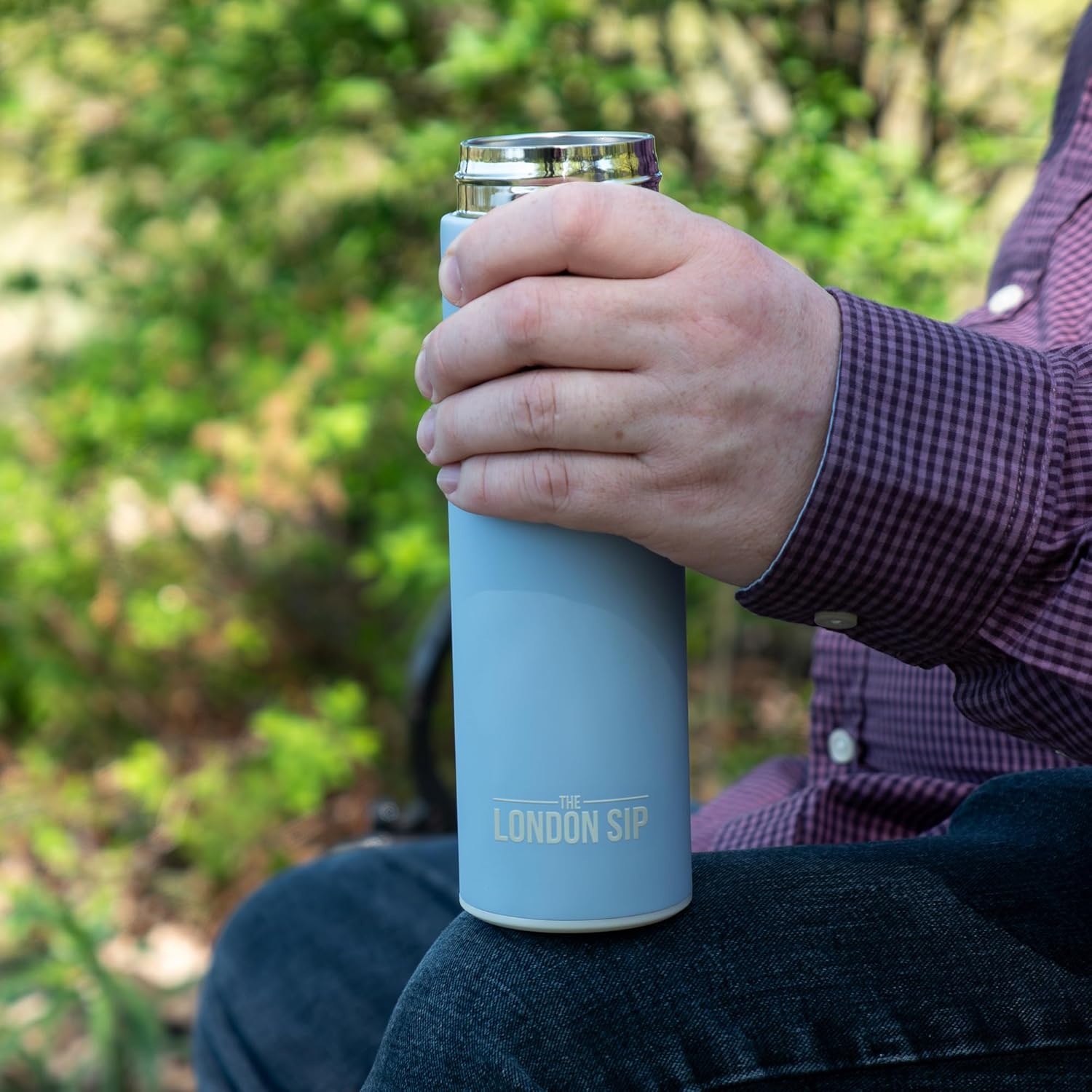 London Sip 16.9 oz Multi-Purpose Tea Infuser Mug – Fruit Infuser Water Bottle for Hot and Cold – Double Wall Stainless Steel Insulated, Blue Sunrise