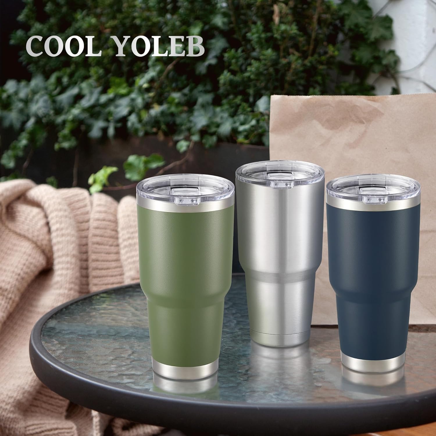 30 oz Tumbler with Lid Stainless Steel Tumblers Bulk Vacuum Insulated Cup Reusable Powder Coated Travel Mug Double Wall Leak Proof Cups Keep Cold Drinks for 12 Hours Stainless, Set of 8