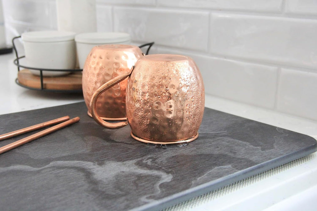 Large Stone Drying Mat for Kitchen Counter, Water Absorbing Stone, Quick Dry Stone Mat Kitchen, Diatomaceous Earth Dish Drying Mat (17.7 x 13.8 Inch Black Marble Drying Mat)