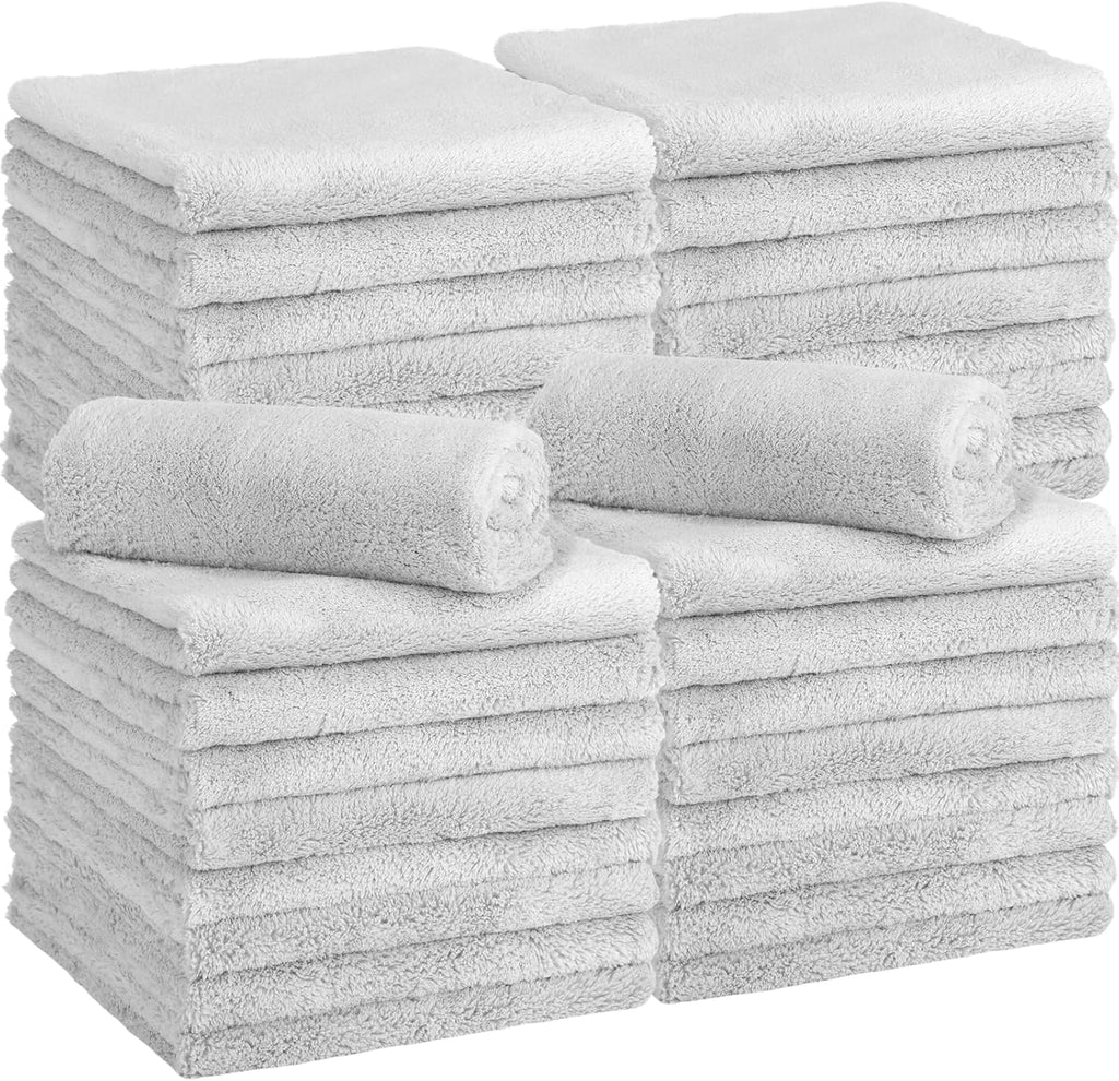 Shimeyao 30 Pcs Edgeless Microfiber Plush Towels for Cars Detailing Drying Wash Polishing Absorbent Cleaning Cloths, 500 GSM, 16 x 16 Inch(16 x 16 Inch,Light Gray,30 Pcs)