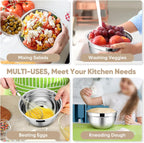 TeamFar Mixing Bowls, 4.5/3/1.5/1/0.7 QT, Stainless Steel Metal Nesting Salad Bowl with Lid Set, Ideal for Mixing Serving, Non-Toxic & Sturdy, Airtight Lid & Easy Clean, Red-Set of 5