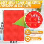 Silicone Baking Mat - 16x11.5" Non Stick Silicone Cooking Mat Fat Filtering Red Pyramid Design, for Roasting, BBQ & Pastry Making - Oven and Microwave Bacon Cooker Food Grade, Flexible & Easy-to-Clean