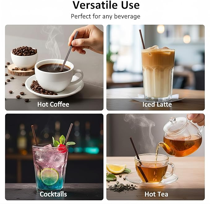 Coffee Stirrer Straws with Triple Hole Design, 100 Pack 7 Inch Brown Plastic Sip Stir Sticks, Disposable Cocktail Stirrers for Hot Drinks and Coffee Bar Accessories