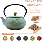 30.4oz Small Cast Iron Tea Kettle,SECHUDO Tea Pot Coated with Enameled Interior for Loose Tea, Cute Cast Iron Teapot with Stainless Steel Infuser for Stovetop Safe (900ml)