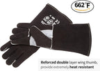 RAPICCA Welding Gloves Fire Heat Resistant: Black 16IN - Fireproof Leather For Stick Mig Flux-Core Welder Forge Blacksmith Fireplace Wood Stove Fire Pit Furnace Handling Dry ice - One Size 662℉
