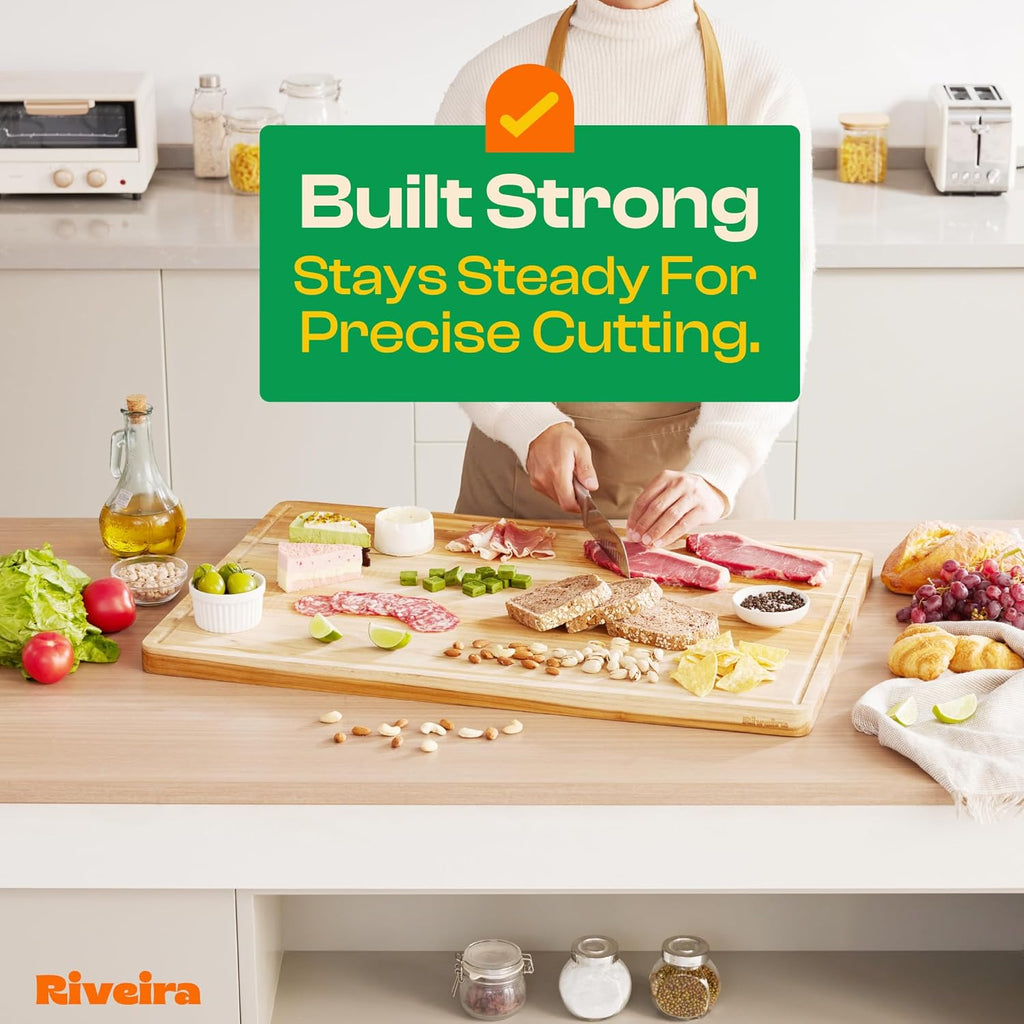 Riveira Teak Wood Cutting Board – Gourmet Teak Grandeur: 20 x 30 Wooden Cutting Board – Natural Wooden Cutting Boards For Kitchen Decorative – Innovative Juice Grooves Teak Wooden Chopping Board