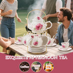 20-Pieces Tea Set For Adult with Golden Metal Rack,Porcelain Tea Sets For Women,Tea Gift Sets for Home&Party(015)