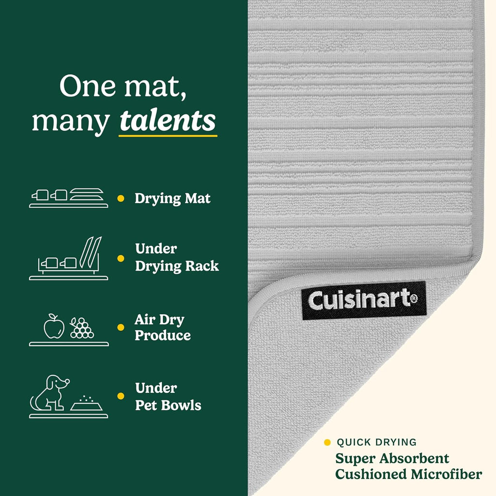 Cuisinart Dish Drying Mats for Kitchen Counter - (2) 18" x 24" Ultra Absorbent Dish Drying Mat XL - Foldable, Machine Washable, Fast Drying Dish Mat (Horizontal Stripes)