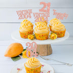 Gyufise 24Pcs 21st Birthday Cupcake Toppers Glitter Twenty-one Vintage 2004 21 Years Birthday Cupcake Picks Cheers to 21 Cake Decorations for Happy 21st Anniversary Party Supplies Rose Gold