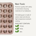 Non Toxic Nonstick 24 Cup Mini Muffin Pan | PFOA BPA free Nontoxic Mini Cupcake Tin | Best Non Stick Muffin Pans | Carbon Steel Small Muffin tins | Cupcakes Bakeware Mold