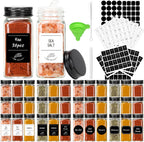 CycleMore 36 Pack 4oz Glass Spice Jars, Square Spice Containers with Black Metal Caps and Pour/Sift Shaker Lid-280pcs Labels,1pcs Silicone Collapsible Funnel and Brush Included