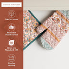 Maison d' Hermine 100% Cotton Oven Mitt & Pot Holder Set (7.5"x13" & 8"x8") Heat Resistant BBQ Cooking Gloves with Loop, Baking, Grilling, Kitchen, Handling Hot Pans (Nila)