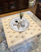 Extra Large Round Ottoman Table Tray 20" - Rustic Wooden Serving Tray for Farmhouse Decorative Oversized Coffee Table Trays Living Room Kitchen Counter Breakfast White