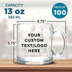 Custom Libbey Clear Glass Coffee Mugs 13 oz. Set of 100, Personalized Bulk Pack - Perfect for Coffee, Tea, Espresso, Hot Cocoa, Other Beverages - Clear Bottom