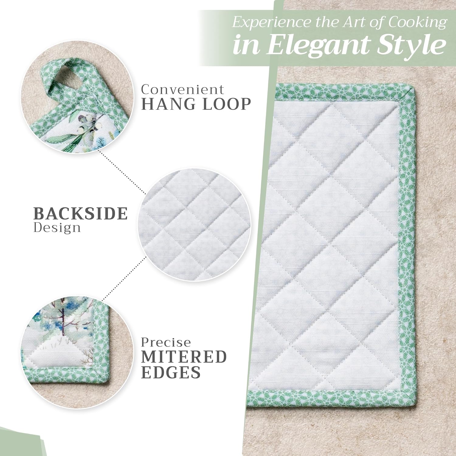 Maison d' Hermine Pot Holders Set 100% Cotton Heat Resistant Potholders 8" x 8" Hot Pads with Loop BBQ, Cooking, Baking, Grilling, Kitchen, Handling Hot Pans (Pack of 2, Snowy World)