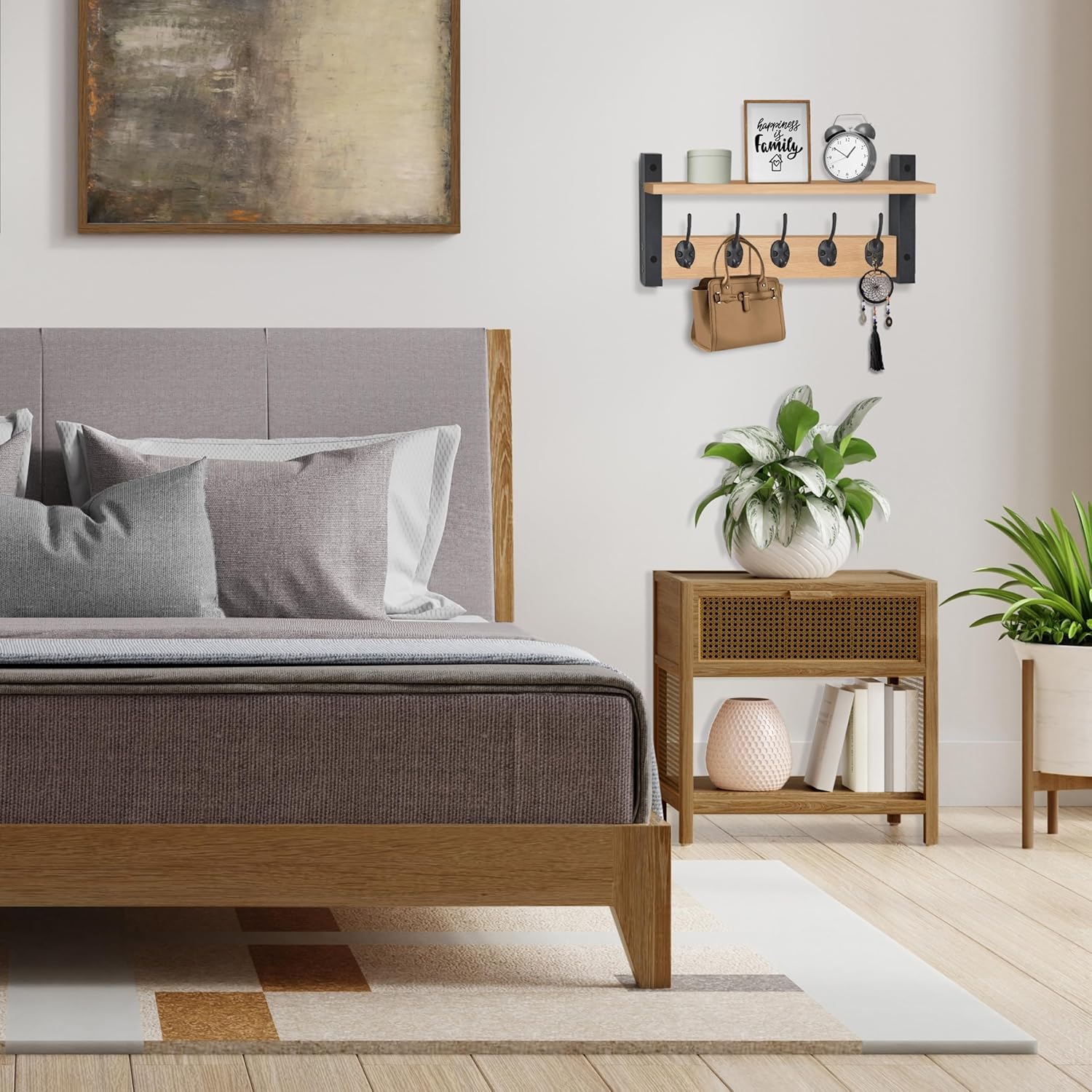 Sorbus Coat Hooks Wall Mount with Shelf – 16 Inch Coat Rack Wall Mount with 5 Heavy Duty Hooks – Floating Wall Shelf with Hooks for Entryway, Bathroom, Bedroom, Kitchen, or Mudroom (Maple Wood)