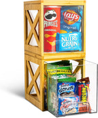 Bamboo Snack & Pantry kitchen Organizer – 2 Pack Bamboo Stackable Storage Drawers – Pull Out Storage for Cookies, Spices, Coffee Pods & K Cups – Clear Acrylic Drawer for Countertop Use