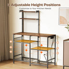 Huuger 39.4 Inch Bakers Rack with Power Outlets, Kitchen Microwave Stand with Storage, Coffee Bar with 4 Hooks, 3-Level Height Open Shelves, Rustic Brown