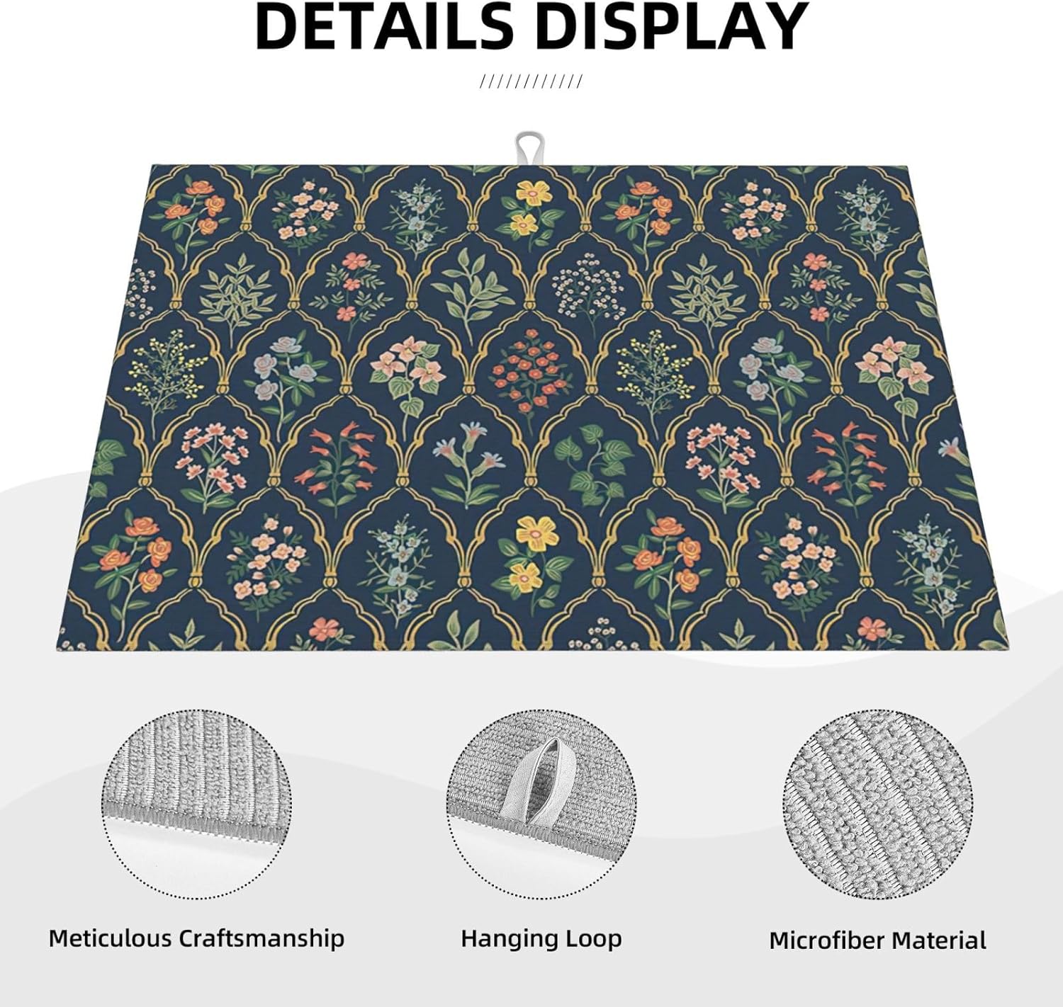 2Pcs Dish Drying Mats Faucet Mats Sets Large Size Coffee Mats Sink Faucet Mat Splash Guard for Kitchen Counter Bathroom Sink Coffee Bar Kitchen Decor (Vintage Flowers, 18"x24" 15" x 5.5"Set)