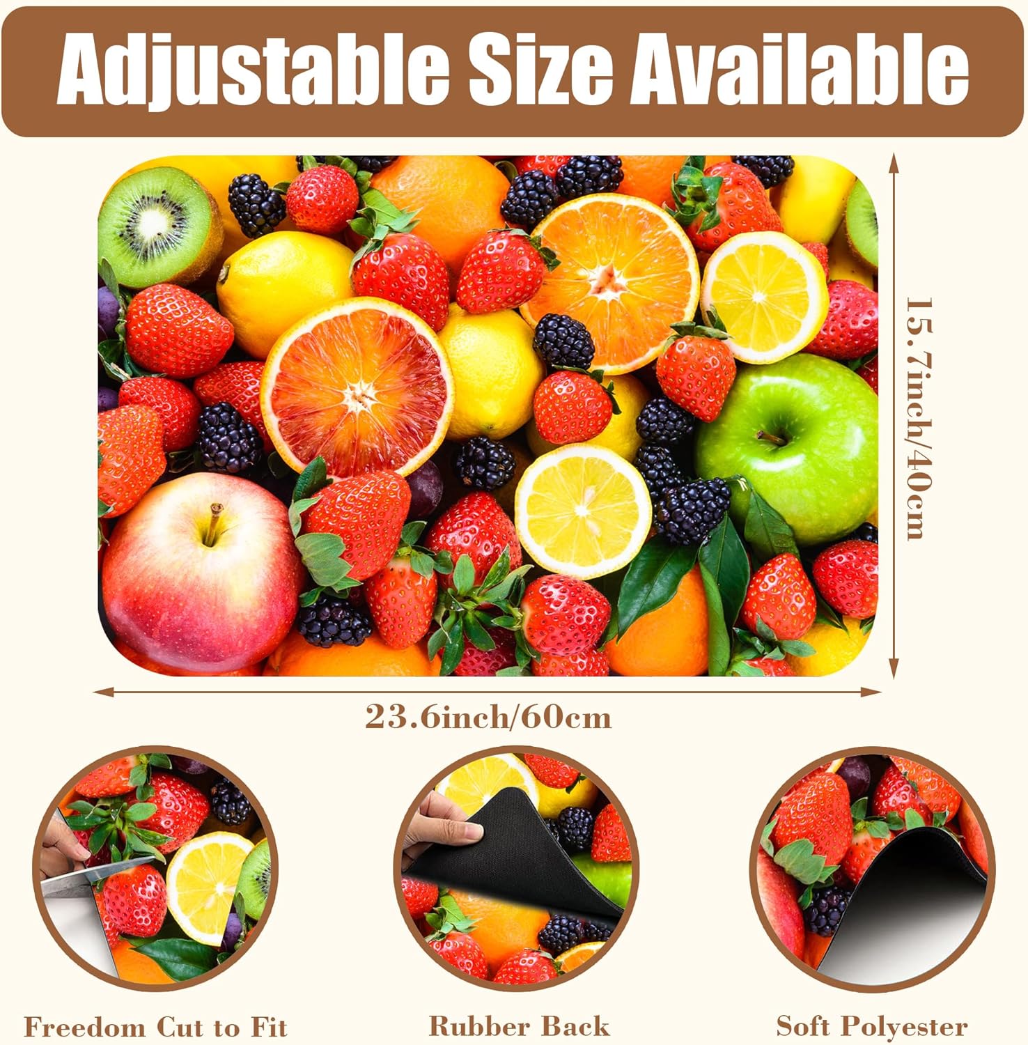 Fresh Fruits Dish Drying Mat for Kitchen Counter Coffee Bar Mat Hide Stain Absorbent Non-Slip Rubber Backed Drying Rack Pad Espresso Machine Coffee Bar Accessories 15.7 x 23.6 Inch