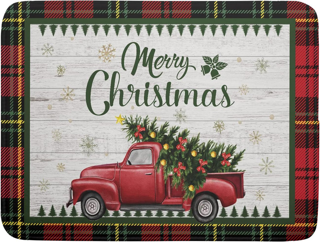 Christmas Dish Drying Mat 18x24 Inch for Kitchen Counter Decor Absorbent Reversible Microfiber Red Truck Buffalo Check Plaid Dishes Pad Dish Drainer Rack Mats Absorbent Fast Dry Kitchen Accessories