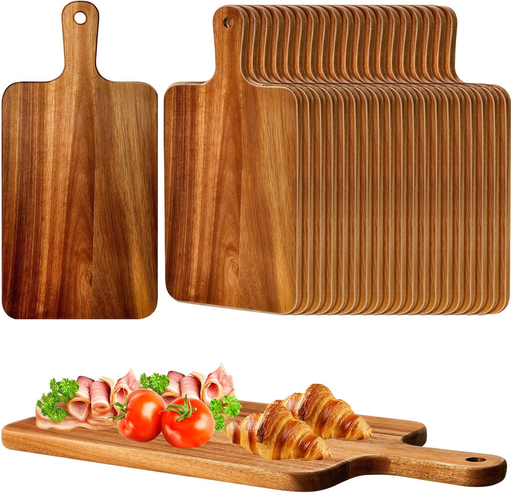 Nuenen 30 Pcs Wood Cutting Board with Handle 15.7 x 7.8 Inch Acacia Bamboo Wooden Serving Kitchen Chopping Boards for Pizza, Bread, Cheese, Charcuterie, Fruit, Vegetables (Acacia)