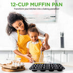 NutriChef 12-cup Black Oven Muffin Pan, Non-Stick Coated Layer Surface, Even Heating Muffin Tray for Muffins, Cupcakes, Pastries & Mini Pies, Used for Model Number NCBK6BK