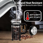 French Press Coffee Maker 304 Stainless Steel Coffee Press,with 4 Filters System, Heat Resistant Thickness Borosilicate French Press Glass, BPA-Free Brewed Tea Pot Coffee Plunger(Copper 12oz)