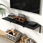 Fun Memories Floating Shelves for Wall, 12 Inch Deep Floating Shelves Set of 2, Wall Mounted Shelf with Metal Brackets, Rustic Wood Wide Shelf for Bathroom, Kitchen and Living Room, Black, 24W x 12D