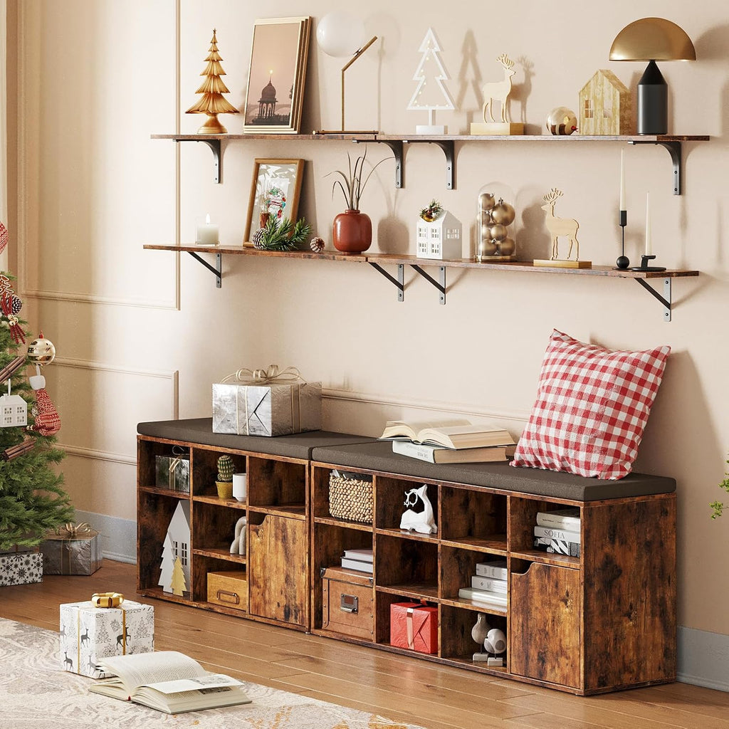 DINZI LVJ Long Wall Shelves, 47.3Inch Floating Shelves Set of 2, Extra Large Wall Storage Ledges with Sturdy Metal Brackets for Living Room, Bathroom, Bedroom, Kitchen, Rustic Brown