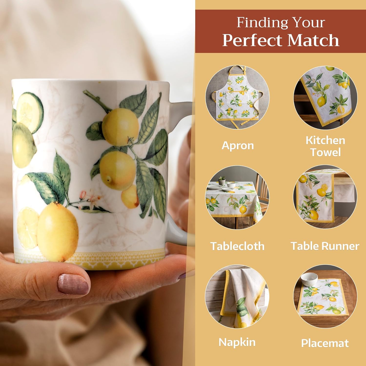 Maison d' Hermine Coffee Mug with Handles Fine Bone China Mugs Pack of One Tea Cups for Hot Beverages Cappuccino Latte Home Restaurant Office Perfect for Gift (Limoncello - Verna, 12 Ounce)