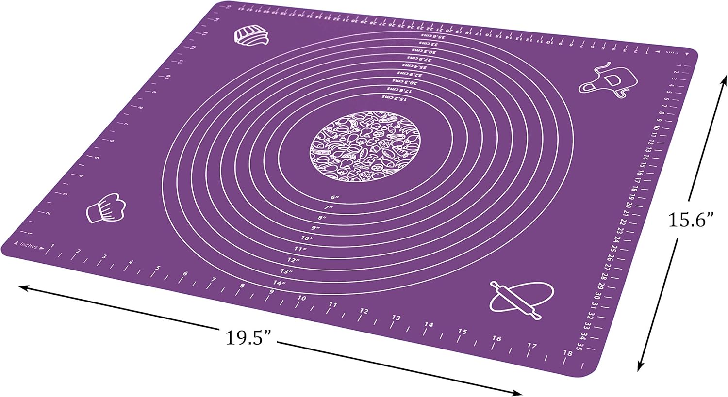 Silicone Baking Mat for Rolling Pastry Dough with Measurements, 19.7" x 15.7" BPA Free Non stick and Non Slip Purple Table Sheet Baking Supplies for Bake Pizza Cake