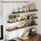 Heimlove 55 Inch Floating Shelves for Wall 8 Inch Deep Walnut Shelves Set of 2,Wall Mounted Rustic Wood Long Floating Shelf，Large Extra Display & Storage Shelf with Invisible Brackets