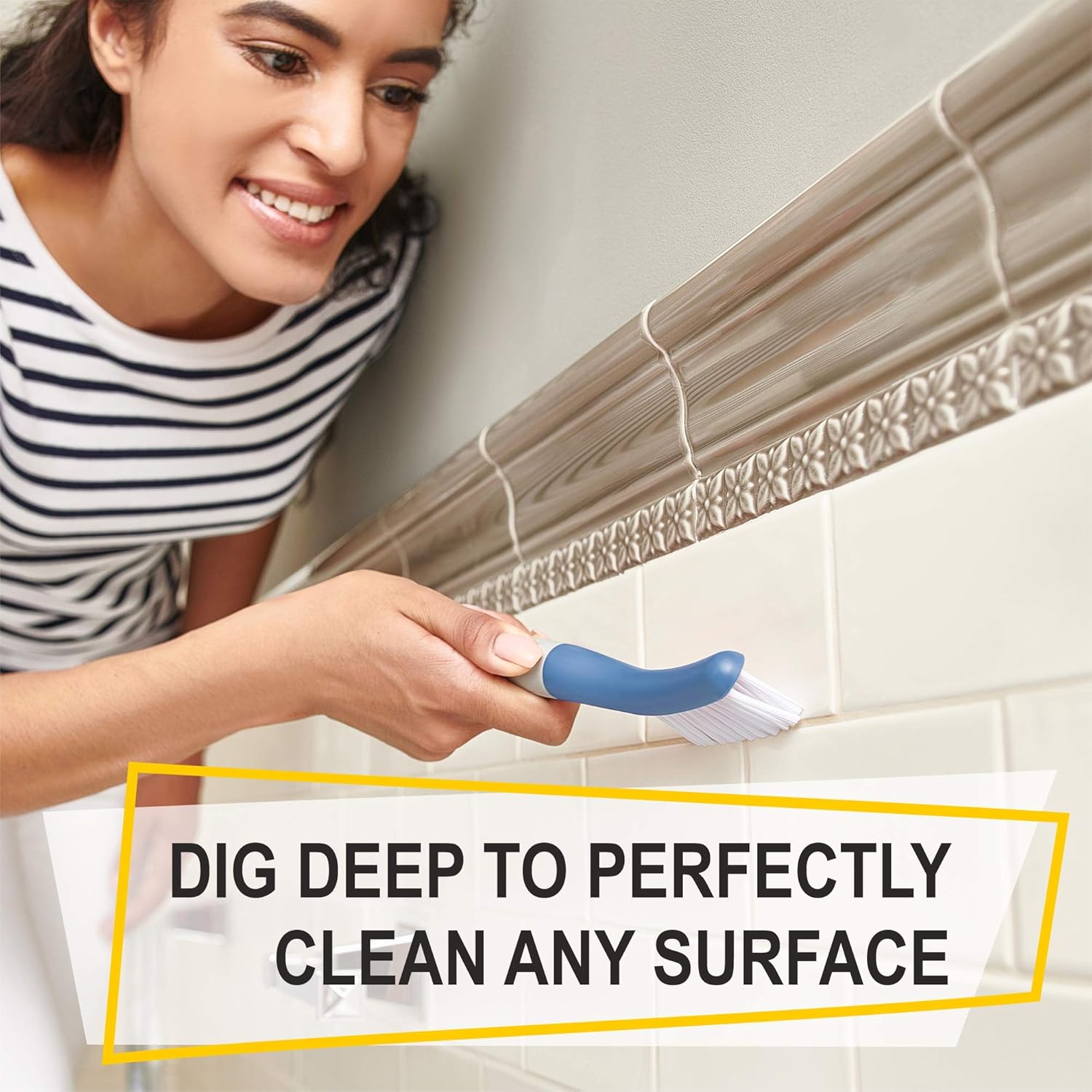 Scrub Brush Set of 6 pcs - Red or Blue Randomly Color, Cleaning Shower Scrubbers with Squeegee for Shower Glass & Adhesive Wall Hooks Including Grout Cleaner Brush for Cleaning Bathroom, Tile