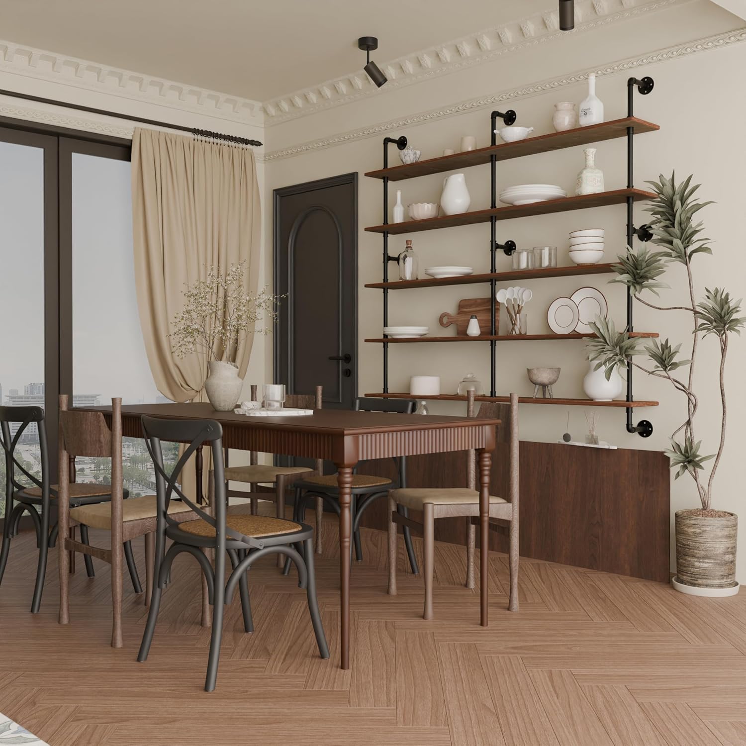 Industrial Pipe Shelf Shelving Bookcase, Wall Mounted Rustic Bookshelf 60 Inch, Floating Bookshelves for Wall,Retro Wood Metal Pipe Industrial Shelves for Living Room