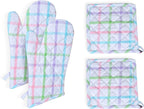 Native Fab 4 Piece Set - 2 Oven Mitts & 2 Potholders, Heat Resistant, 100% Cotton, Quilted Design, Non-Slip Grip, Ideal for Baking, Cooking, BBQ, Kitchen Protection, Multi-Color Checks