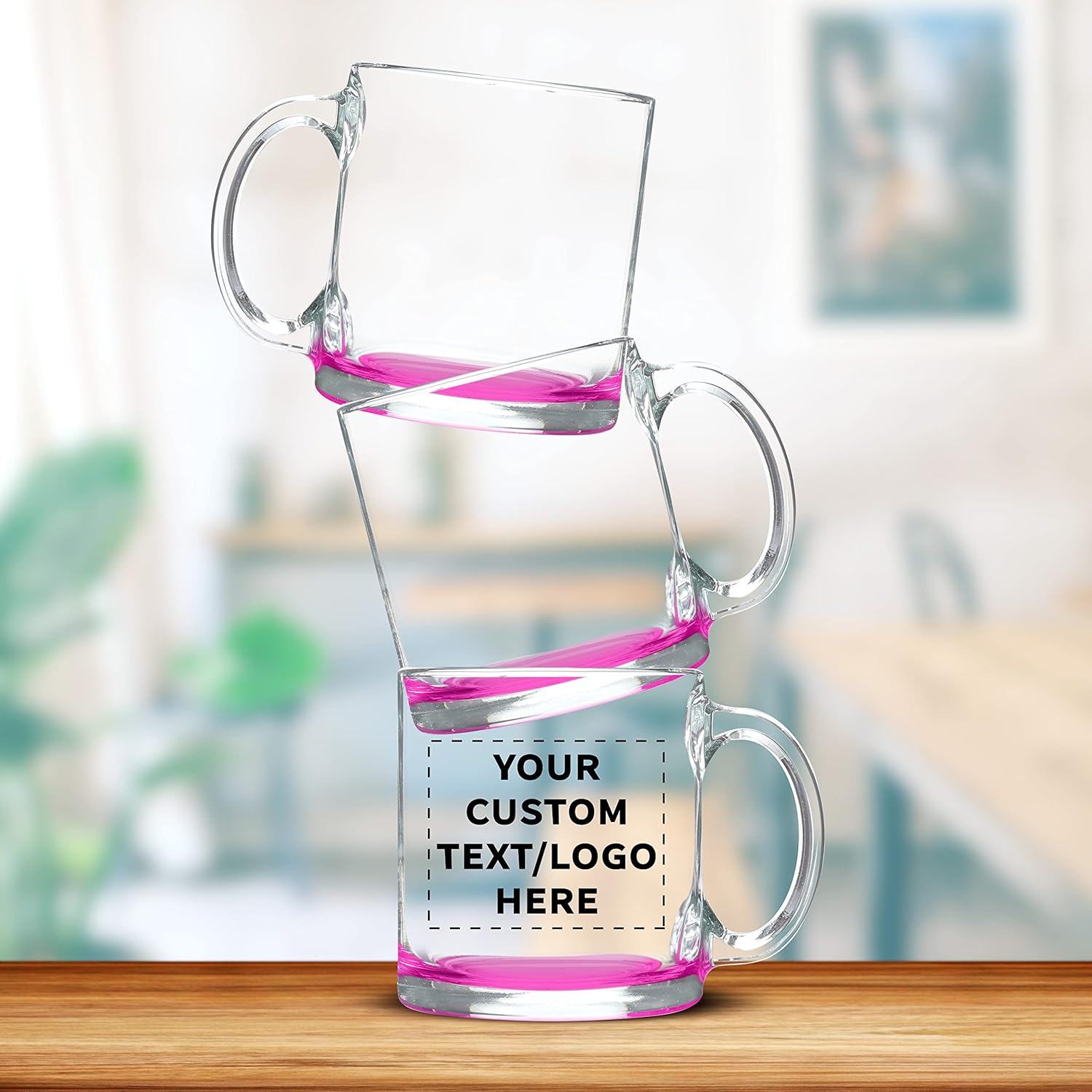 Libbey Clear Glass Coffee Mugs 13 oz. Set of 10, Bulk Pack - Perfect for Coffee, Tea, Espresso, Hot Cocoa, Other Beverages - Pink Bottom